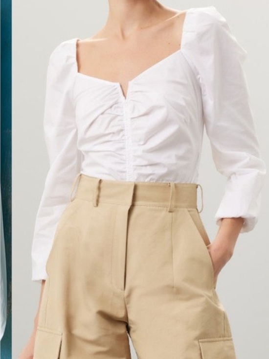 Veronica Beard Tops - Veronica Beard White Ruched Square-Neck Blouse
